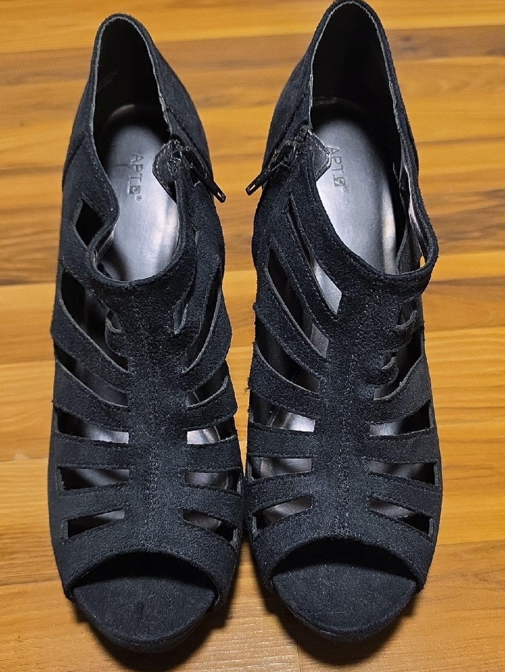 Apt. 9 Black Suede Cutout Peep-Toe Ankle Strap Heels